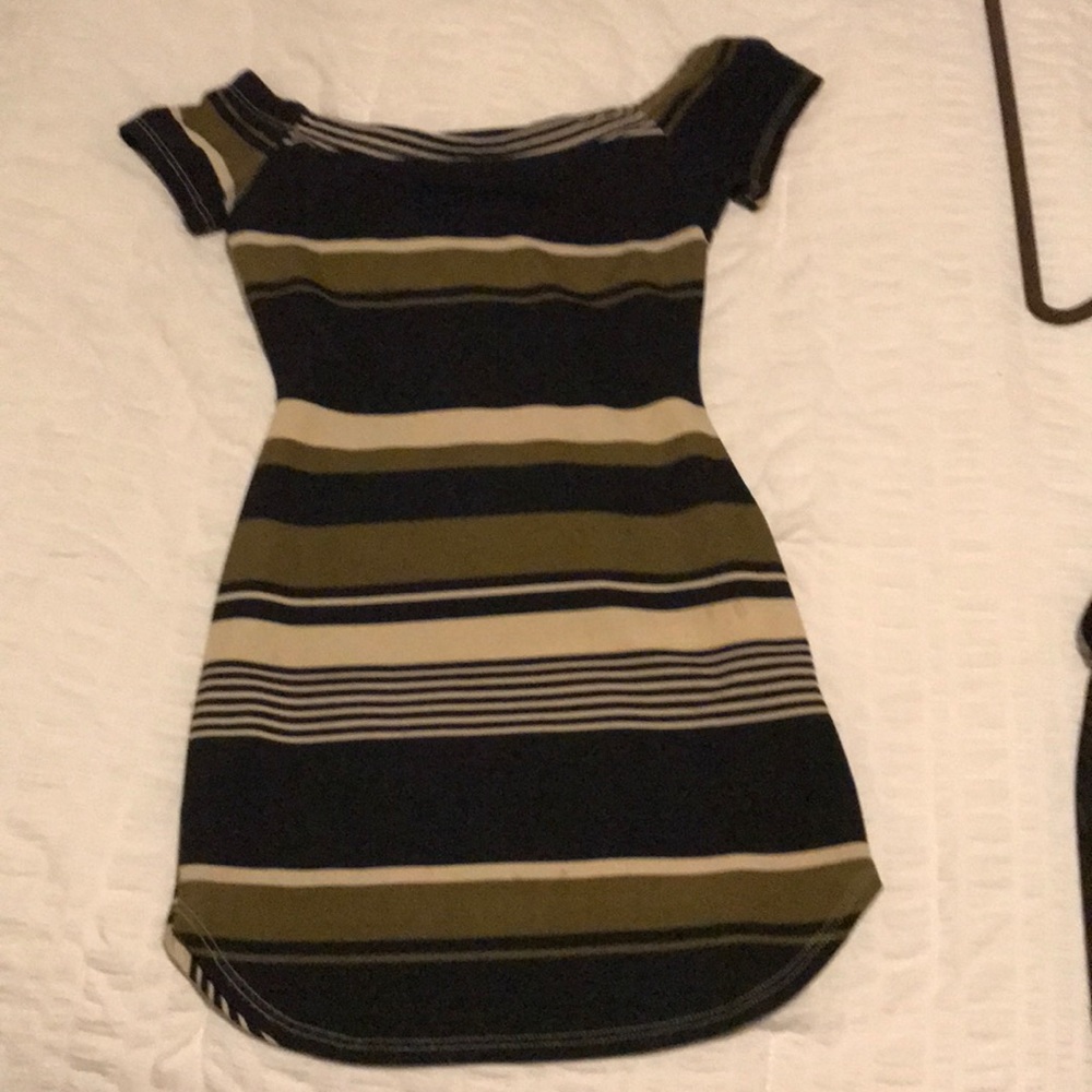 Green and black off the shoulder dress